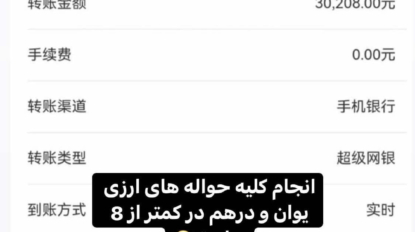 حواله یوان سفید مبلغ 30208 یوان چین